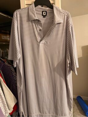 FootJoy White Polo with Light Blue Stripes